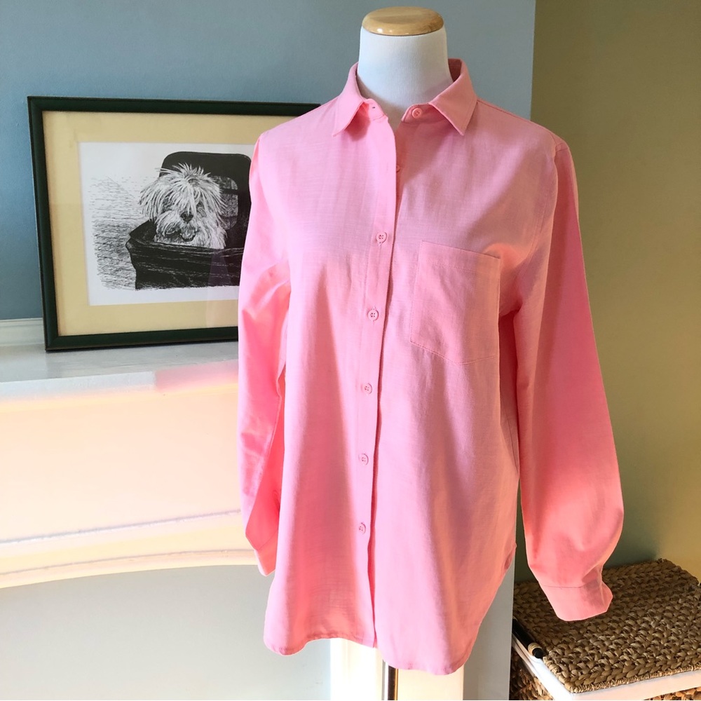 Pink Cotton-Linen Button Up Blouse